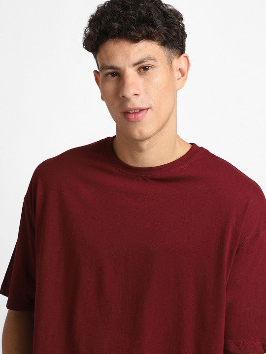 Men's Maroon Graphic Printed Oversized T-Shirt
