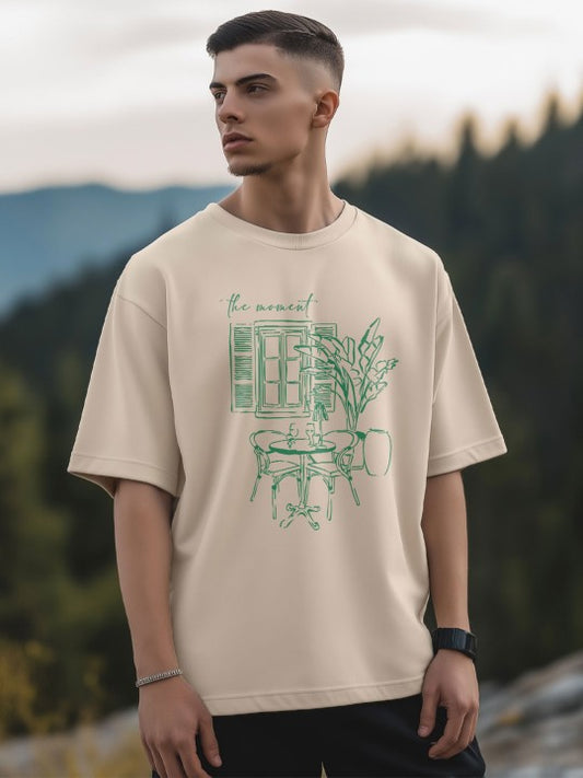 Men's Oversized Graphic T-Shirt – Beige & Green