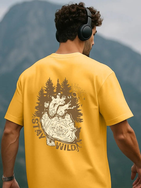 Men's Oversized Graphic T-Shirt – Mustard, Green & White