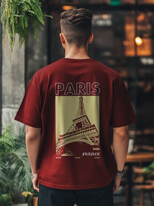 Men's Maroon Graphic Printed Oversized T-Shirt