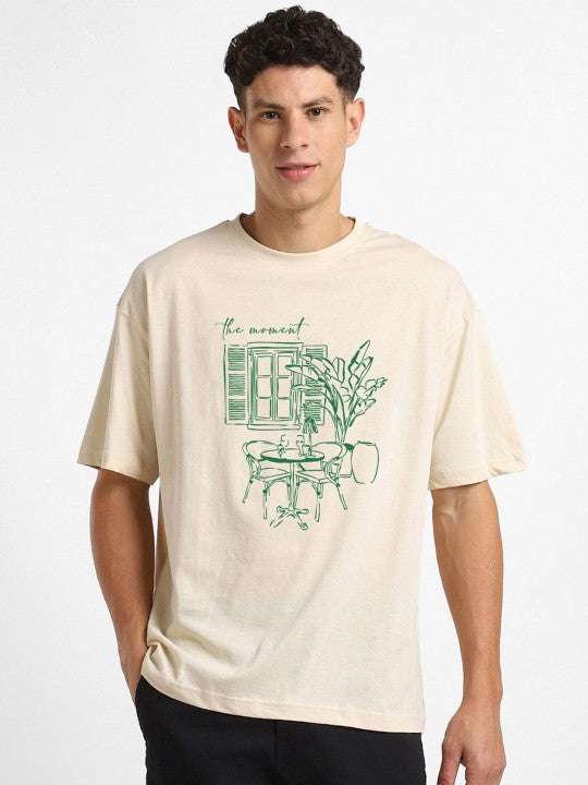 Men's Oversized Graphic T-Shirt – Beige & Green