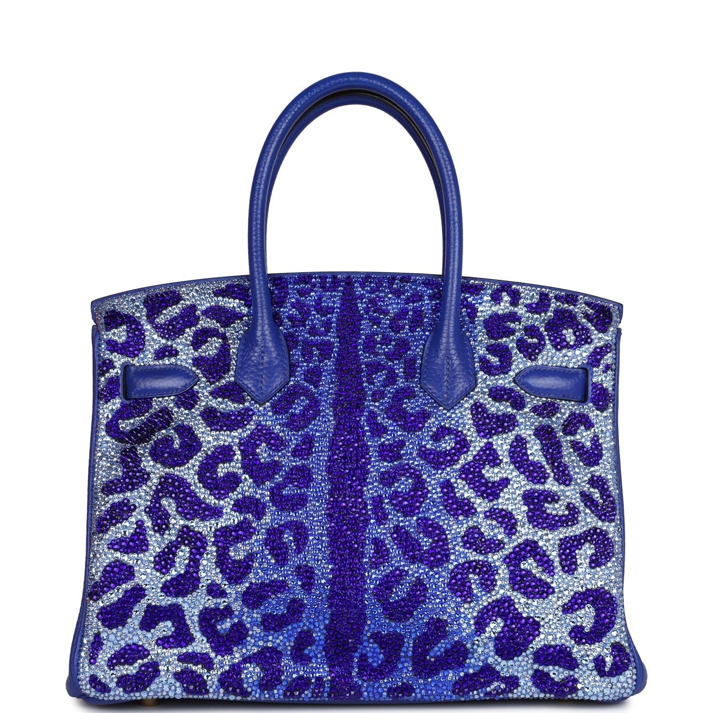Custom Leopard Swarovski Crystal Hermes Birkin 30 Bleu Electric Togo Gold Hardware