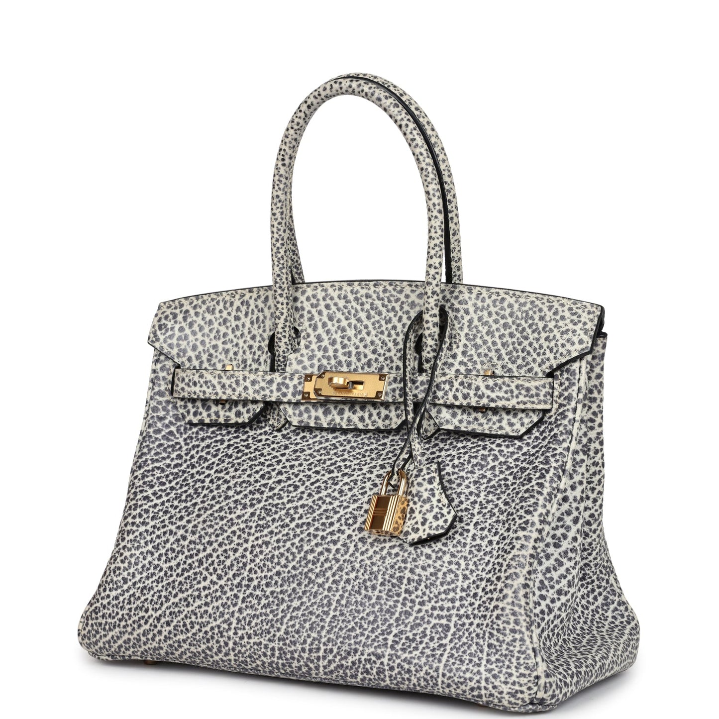 Vintage Hermes Birkin 30 White Dalmatian Buffalo Gold Hardware