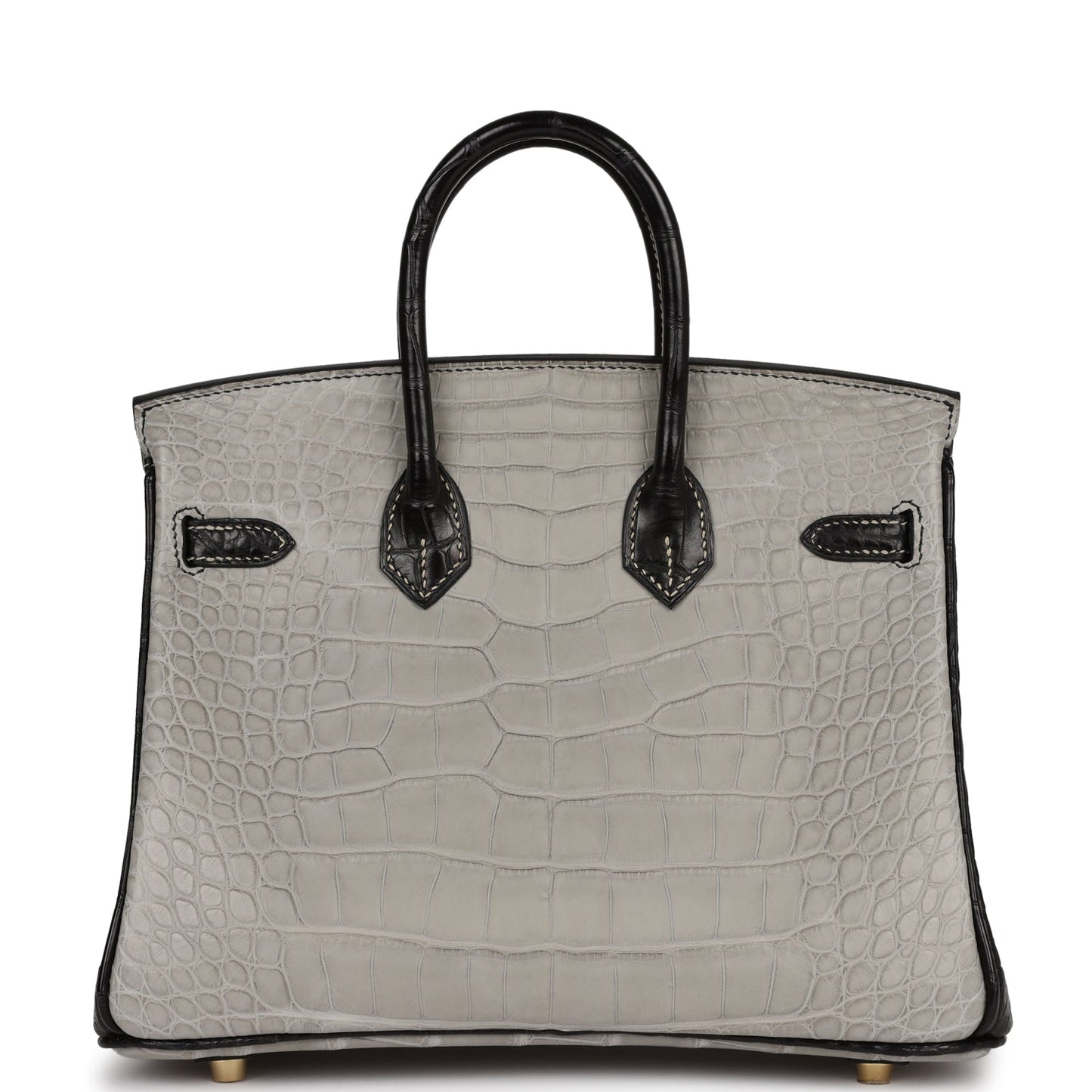 Hermes Special Order (HSS) Birkin 25 Gris Perle and Black Matte Alligator Mississippienis Brushed Gold Hardware