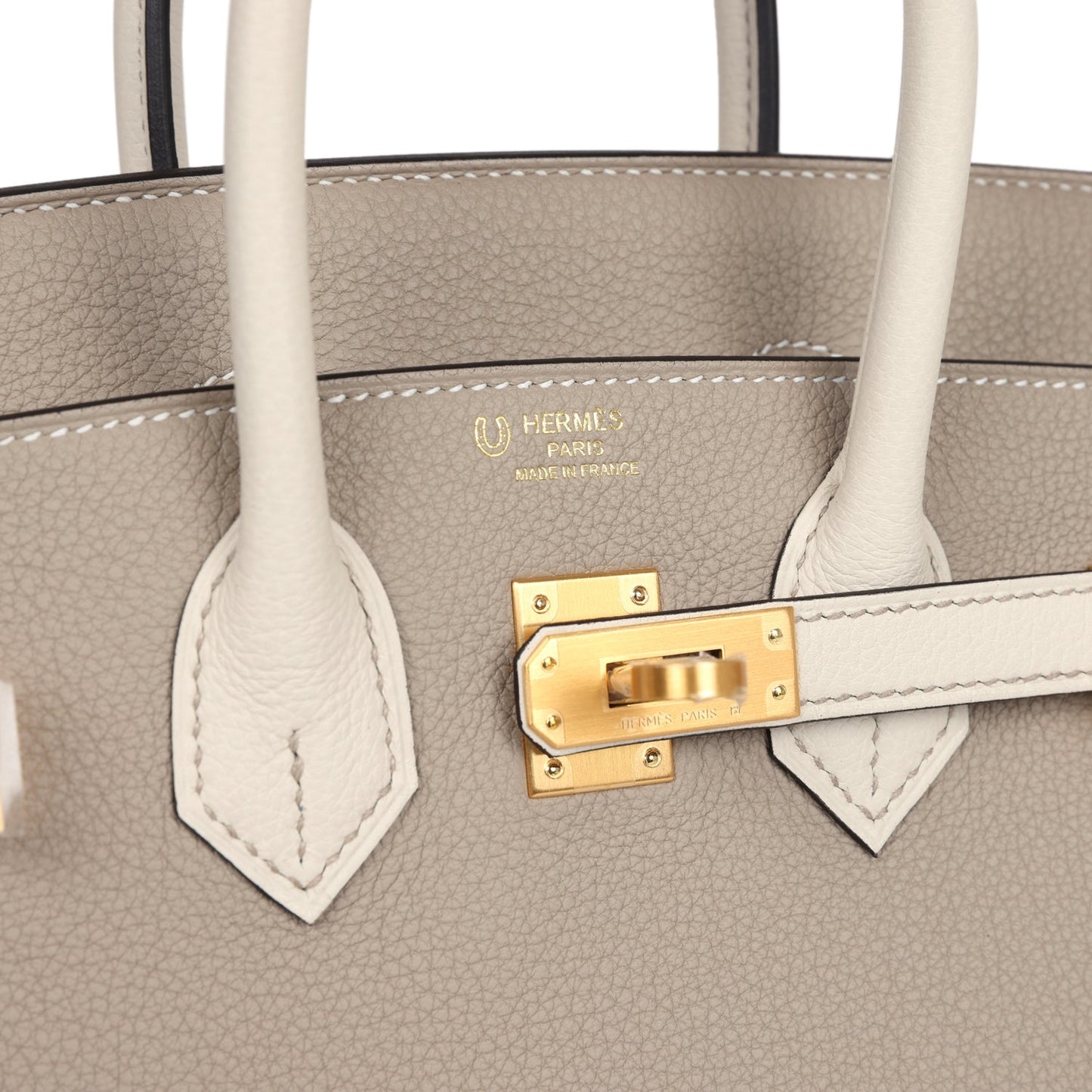 Hermes Special Order (HSS) Birkin 25 Gris Tourterelle and Craie Togo Brushed Gold Hardware