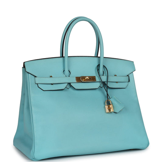 Hermes Birkin 35 Bleu Atoll Epsom Gold Hardware