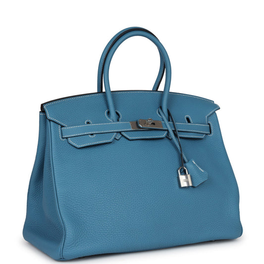 Hermes Birkin 35 Blue Jean Togo Palladium Hardware