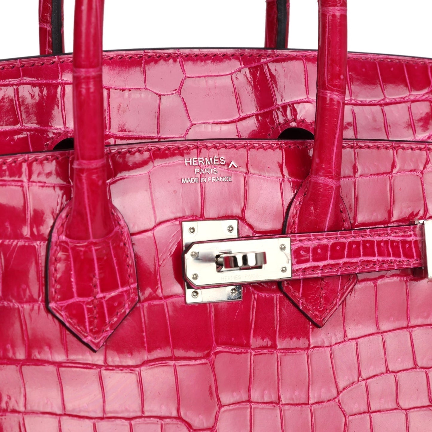 Hermes Birkin 25 Rose Mexico Shiny Porosus Crocodile Palladium Hardware