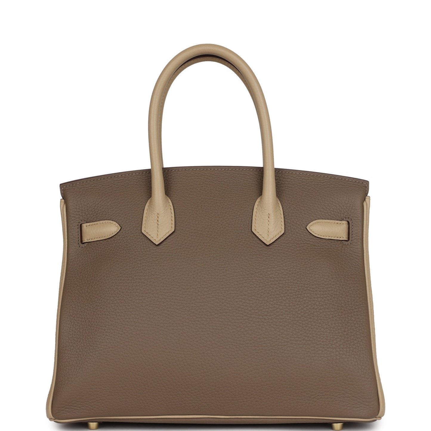 Hermes Special Order (HSS) Birkin 30 Bi-Color Gris Tourterelle and Etoupe Clemence Brushed Gold Hardware