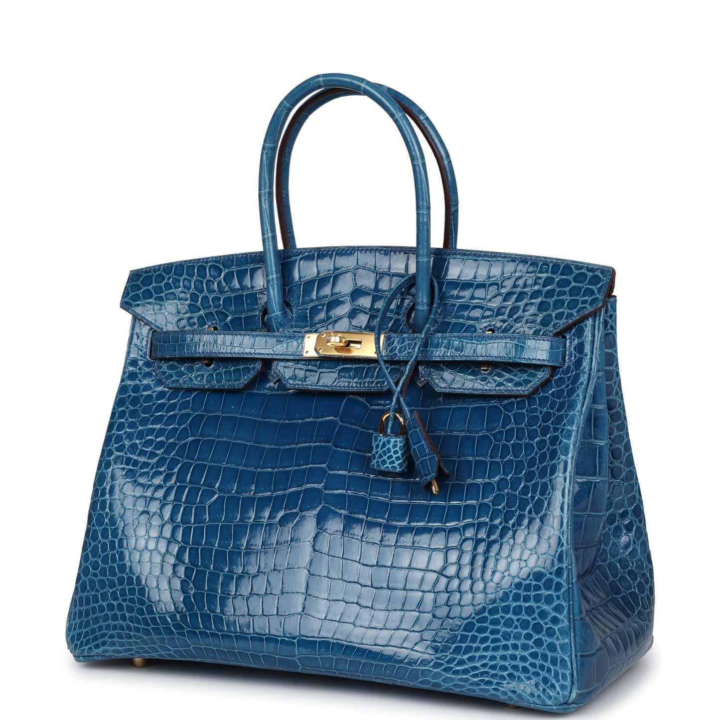 Hermes Birkin 35 Bleu Mykonos Shiny Porosus Crocodile Gold Hardware