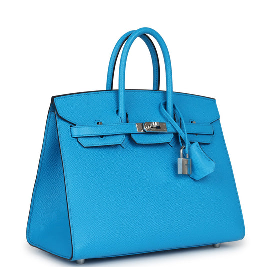 Hermes Birkin Sellier 25 Bleu Frida Epsom Palladium Hardware