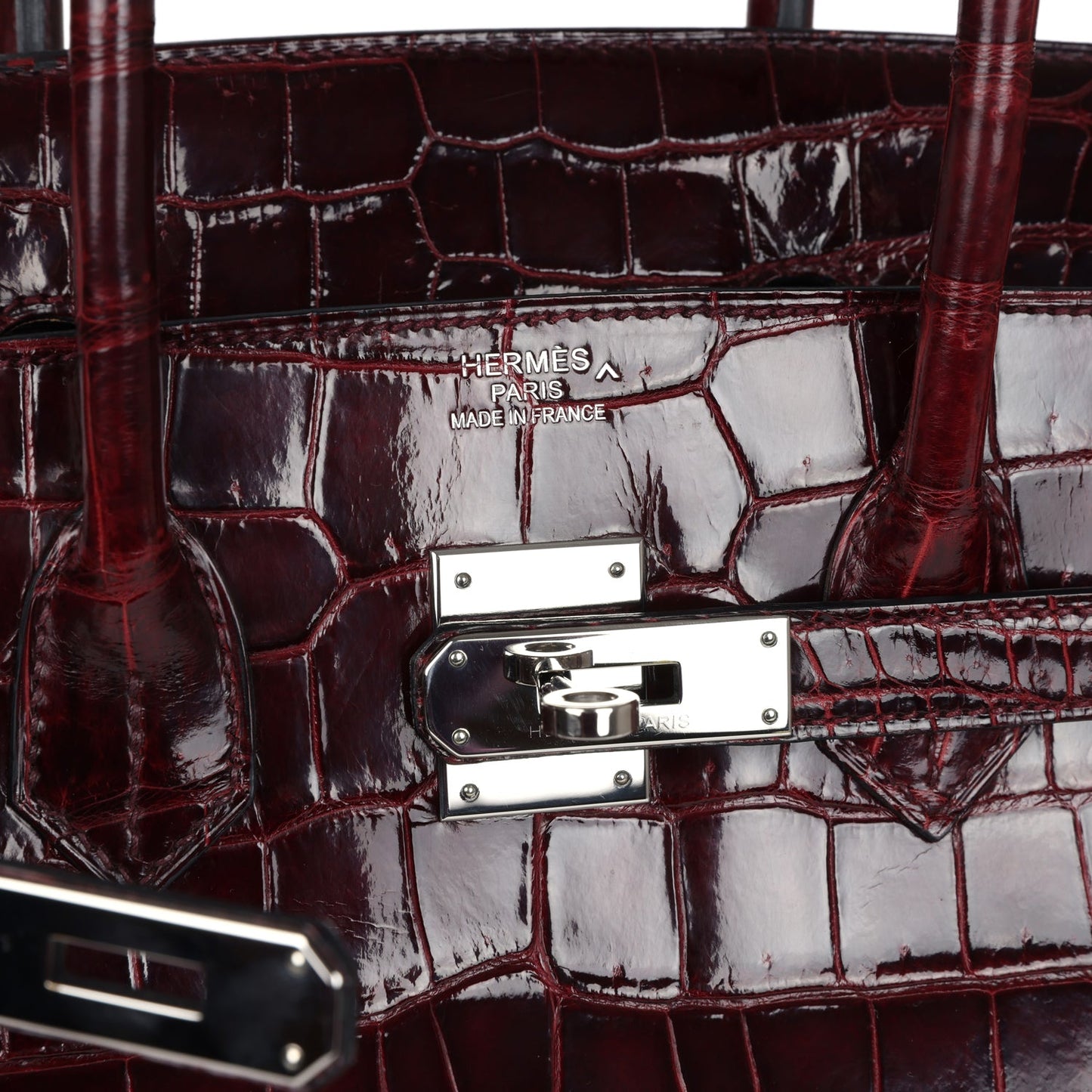 Hermes Birkin 35 Bordeaux Shiny Porosus Crocodile Palladium Hardware