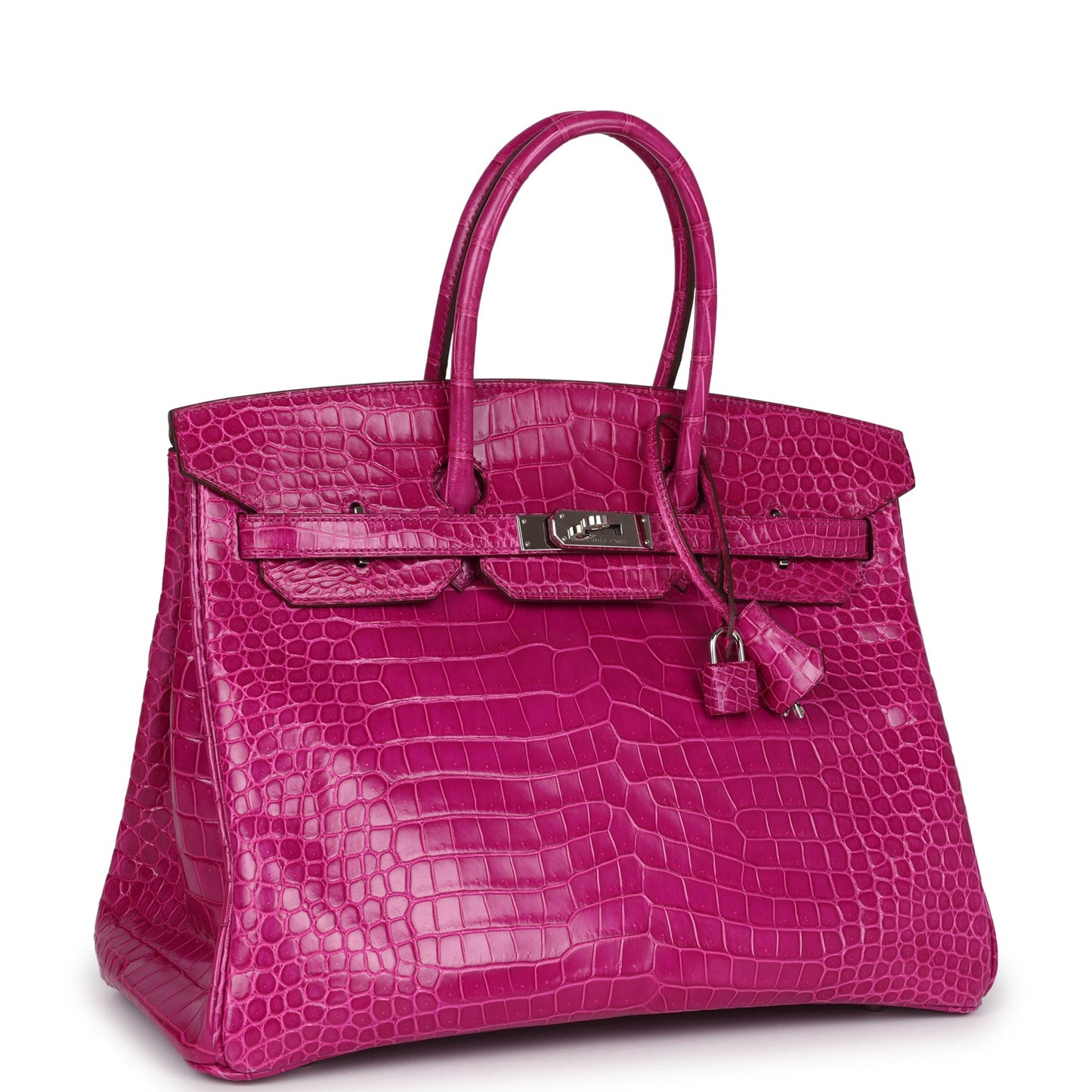 Hermes Birkin 35 Rose Sheherazade Shiny Porosus Crocodile Palladium Hardware