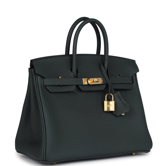 Hermes Birkin 25 Vert Fonce Togo Gold Hardware