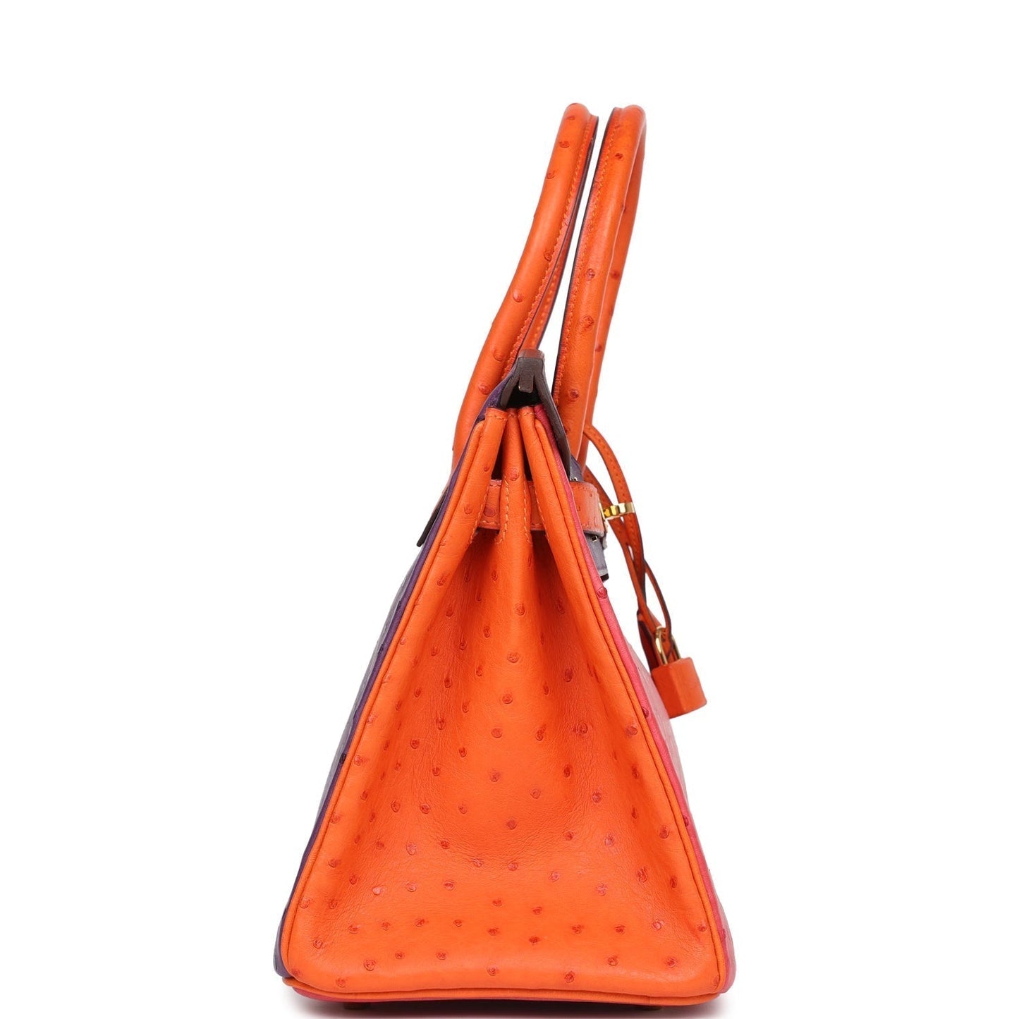 Hermes Special Order (HSS) Birkin 30 Tangerine, Violet and Bougainvillea Ostrich Gold Hardware