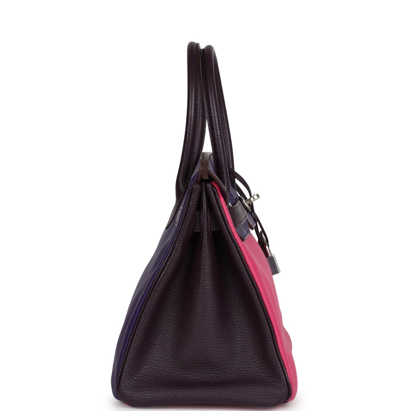 Hermes Special Order (HSS) Birkin 30 Tri-color Raisin, Ultraviolet and Rose Shocking Chevre Palladium Hardware