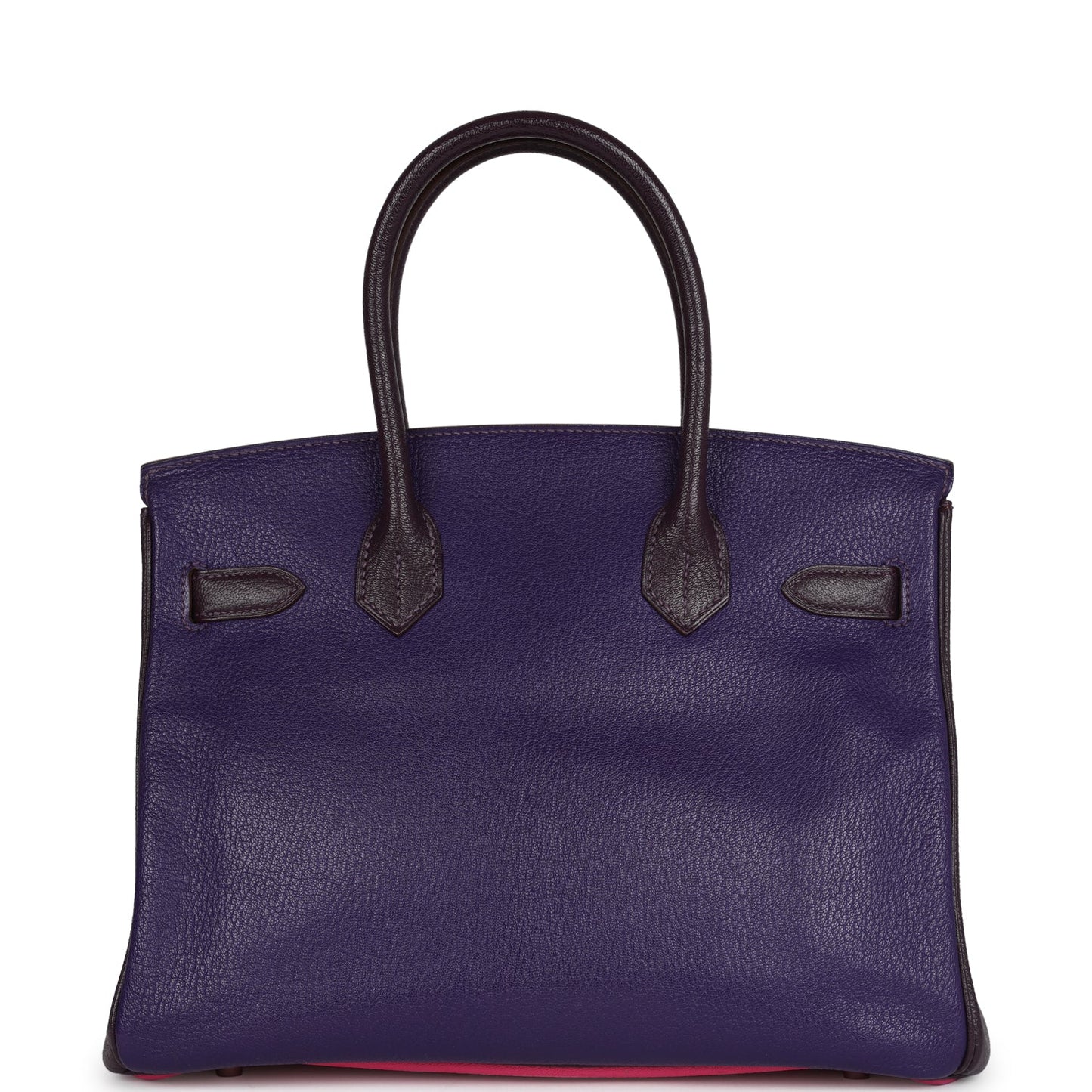 Hermes Special Order (HSS) Birkin 30 Tri-color Raisin, Ultraviolet and Rose Shocking Chevre Palladium Hardware