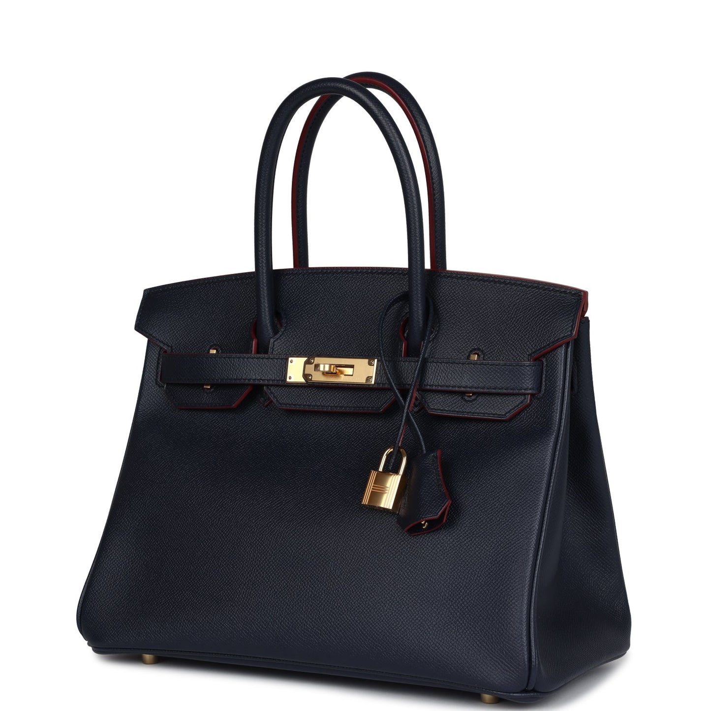 Hermes Birkin 30 Bleu Indigo and Rouge H Contour Epsom Gold Hardware