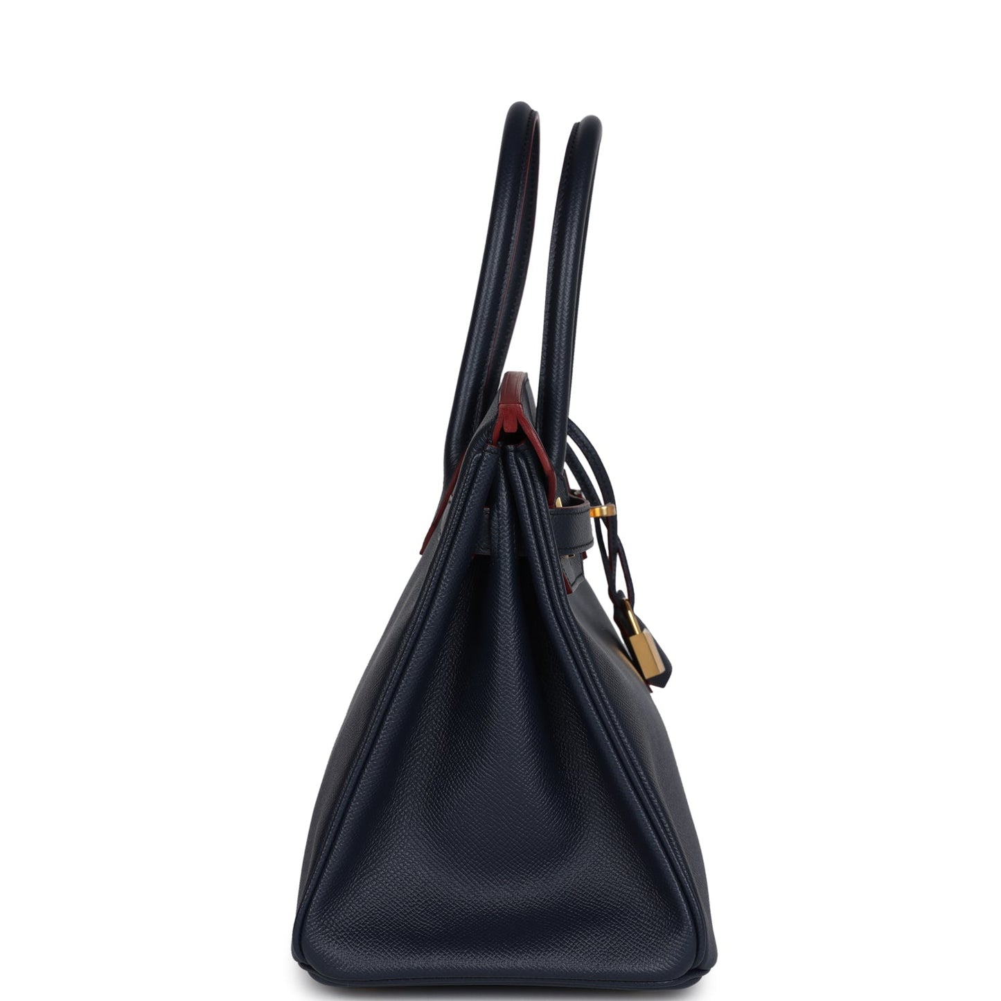 Hermes Birkin 30 Bleu Indigo and Rouge H Contour Epsom Gold Hardware