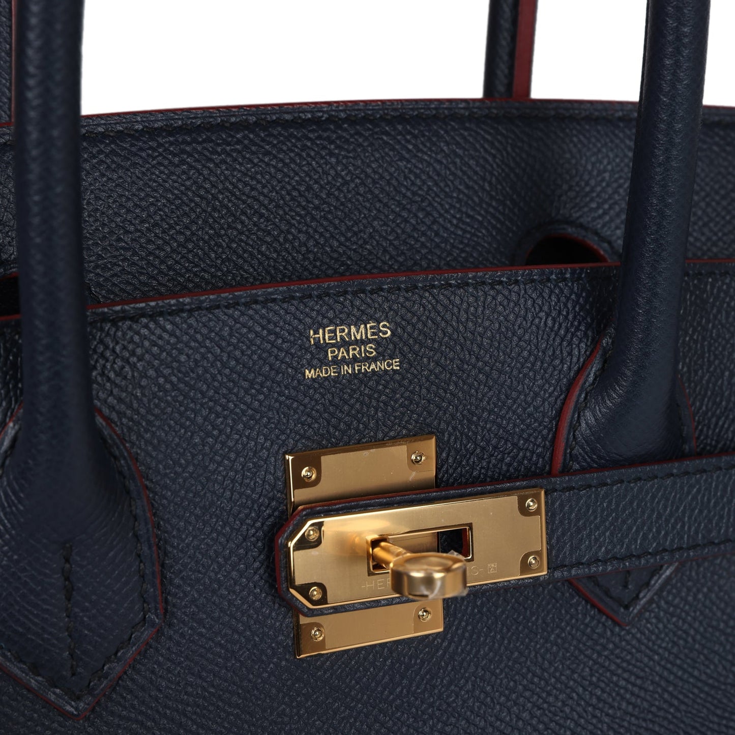 Hermes Birkin 30 Bleu Indigo and Rouge H Contour Epsom Gold Hardware