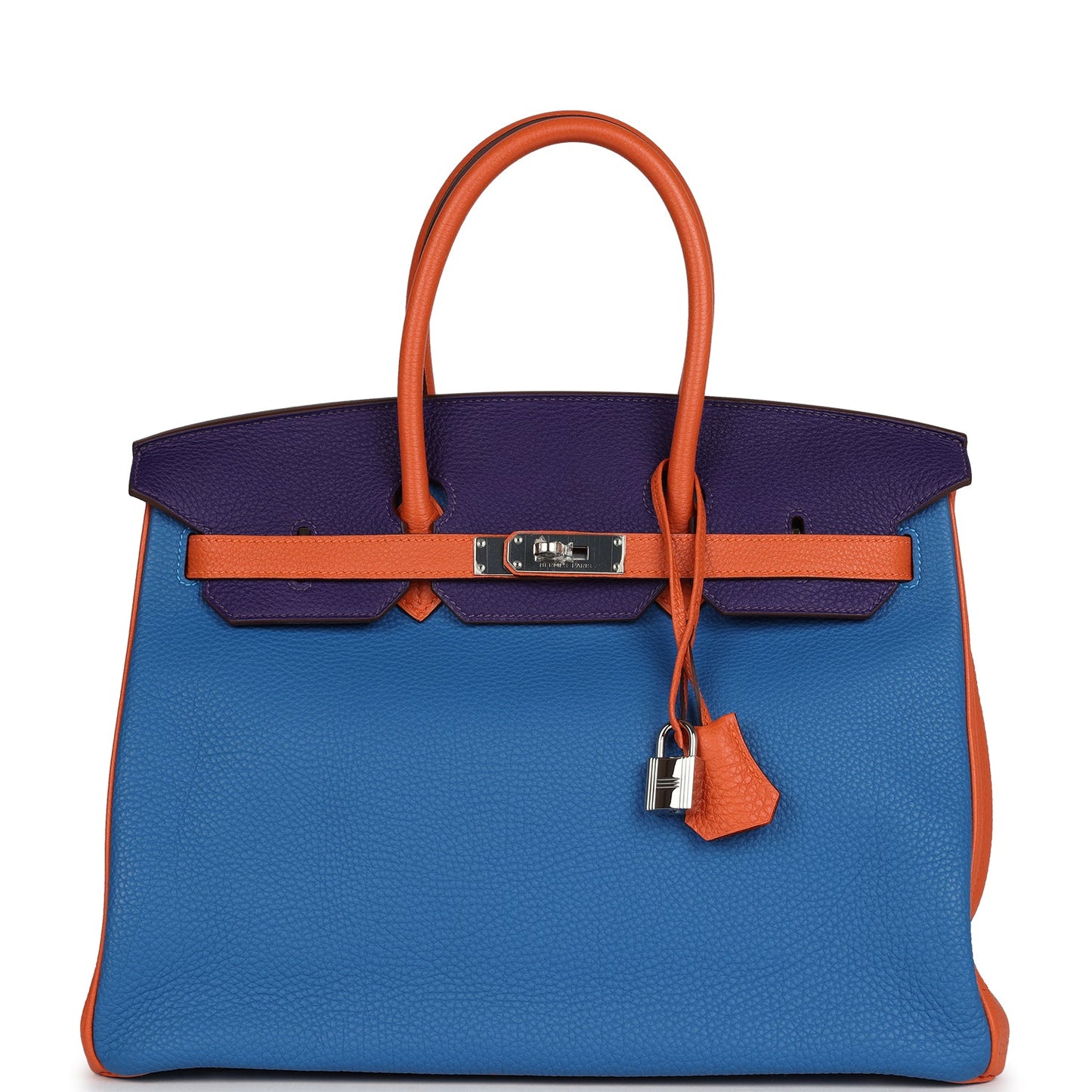 Hermes Special Order (HSS) Birkin 35 Tricolor Bleu Hydra, Ultraviolet and Orange Togo Palladium Hardware