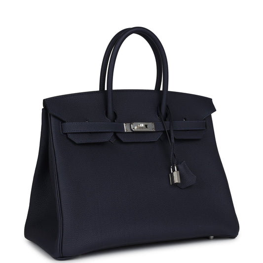 Hermes Birkin 35 Bleu Nuit Togo Palladium Hardware