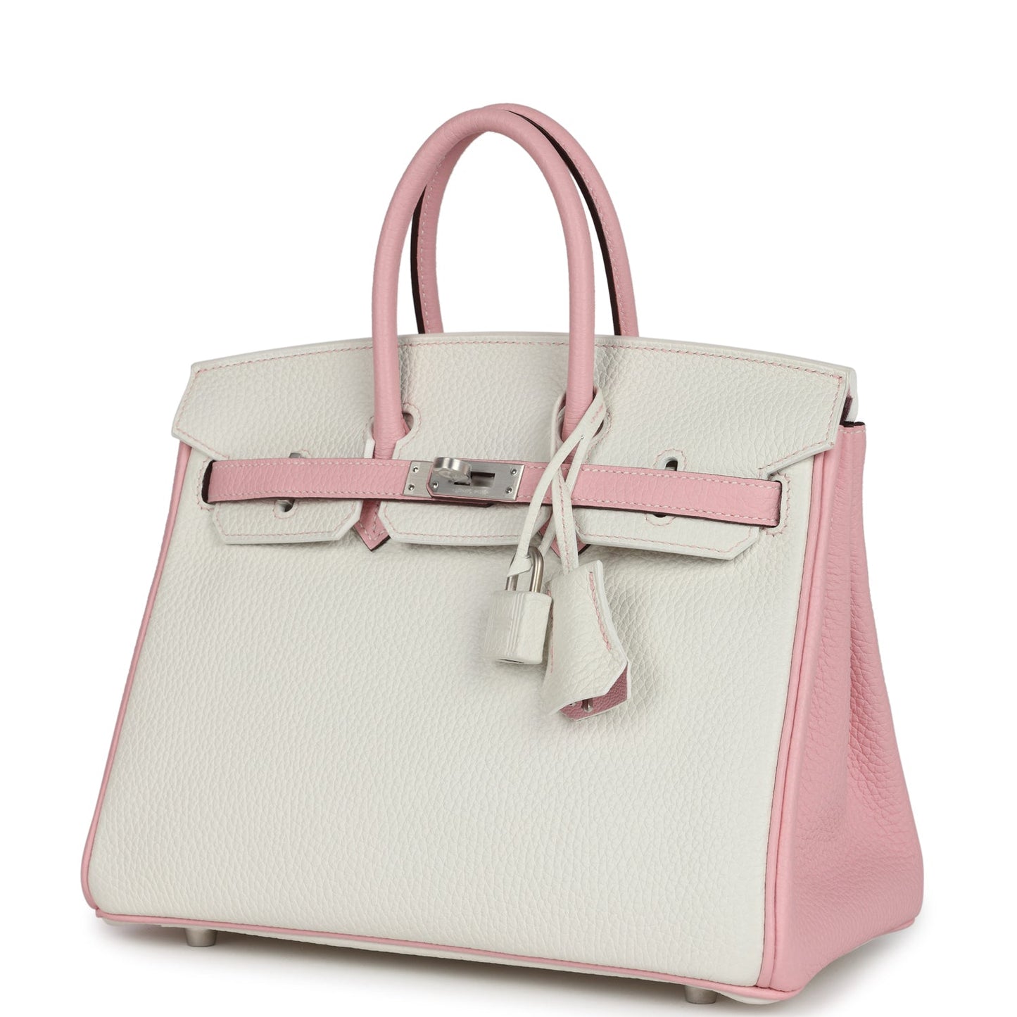 Hermes Special Order (HSS) Birkin 25 Rose Sakura and White Clemence Brushed Palladium Hardware