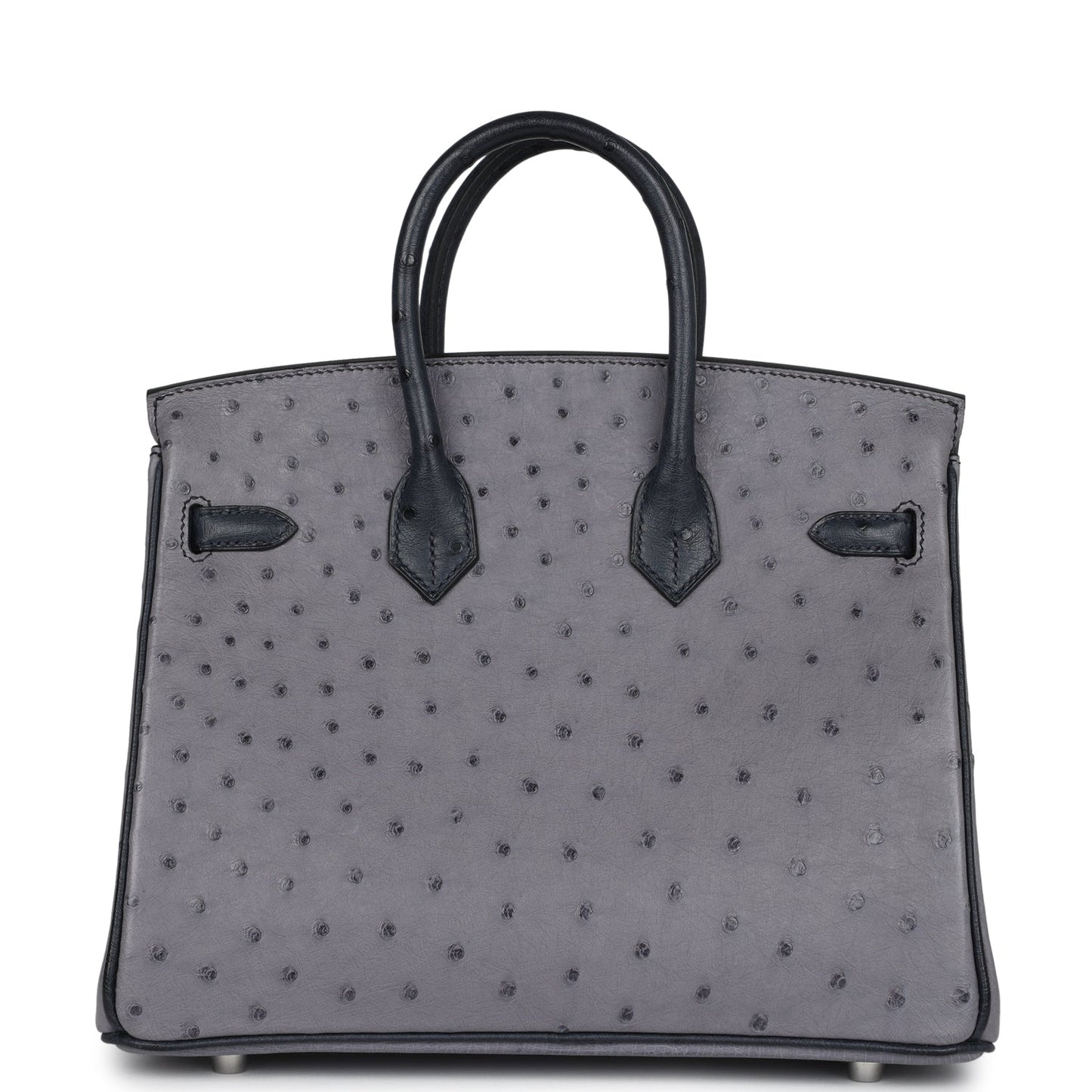 Hermes Special Order (HSS) Birkin 25 Gris Agate and Bleu Indigo Ostrich Brushed Palladium Hardware