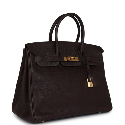 Hermes Birkin 35 Chocolat Fjord Gold Hardware