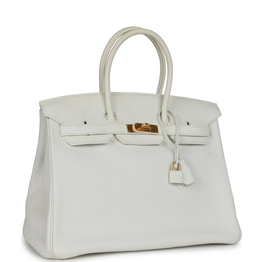 Hermes Birkin 35 White Clemence Gold Hardware