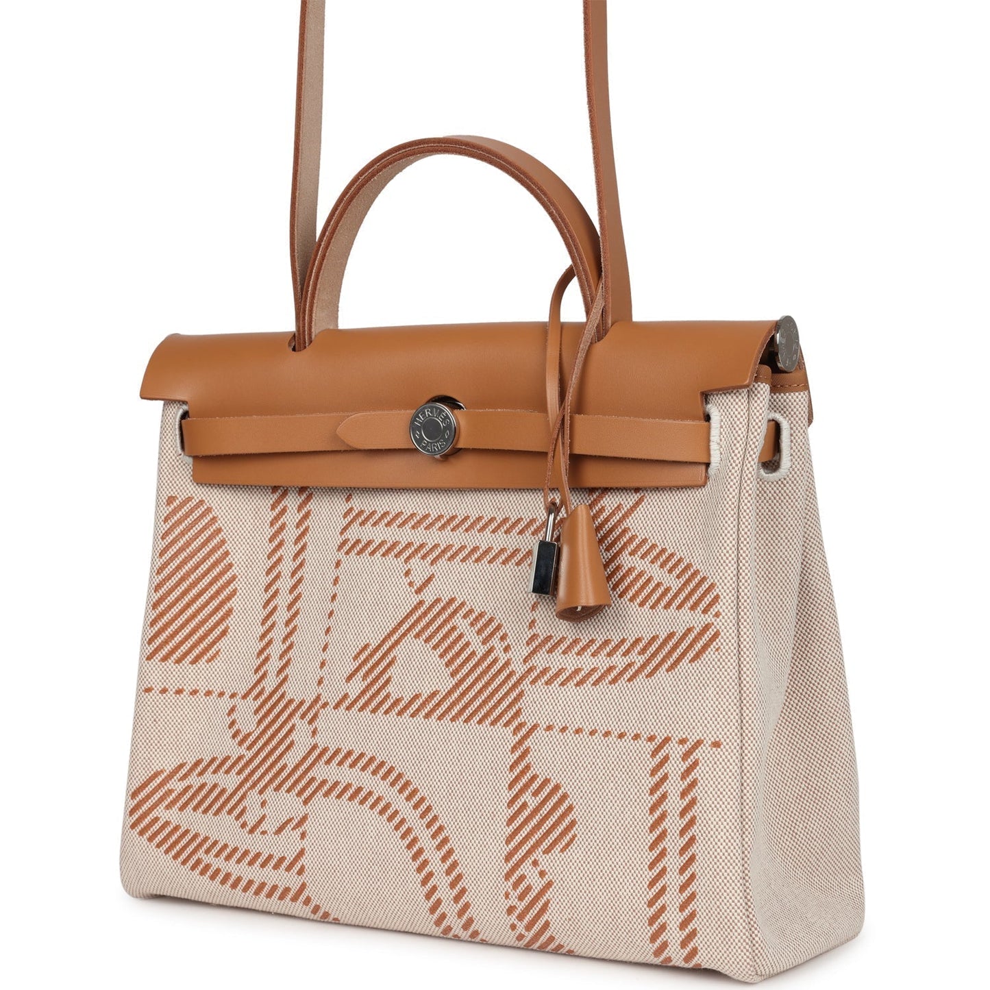 Hermes Herbag Zip PM 31 'Brides de Gala' Natural Sable Berline Hunter and Ecru Toile H Canvas Palladium Hardware