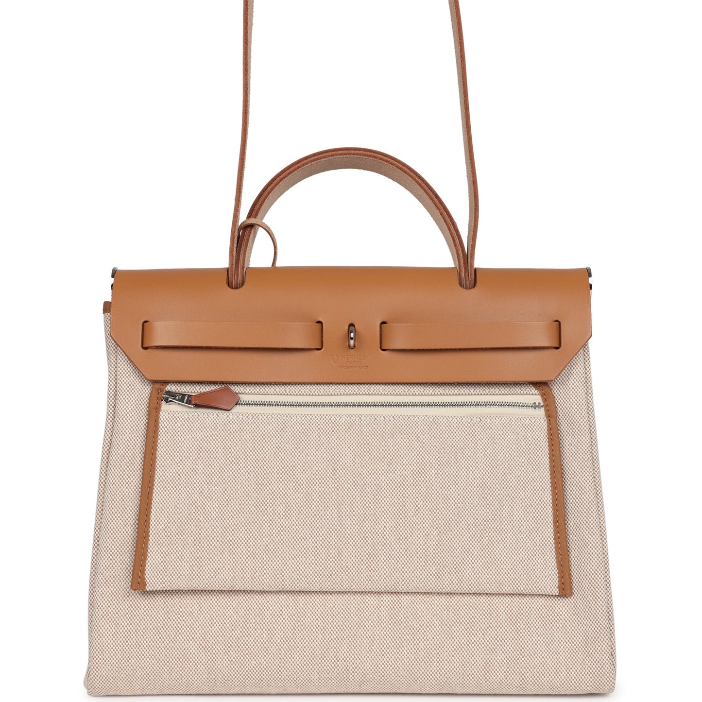 Hermes Herbag Zip PM 31 'Brides de Gala' Natural Sable Berline Hunter and Ecru Toile H Canvas Palladium Hardware