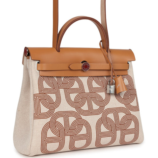 Hermes Herbag Zip PM 31 'Circuit 24' Ecru Toile H Canvas and Naturel Sable Hunter Lacquered Palladium Hardware