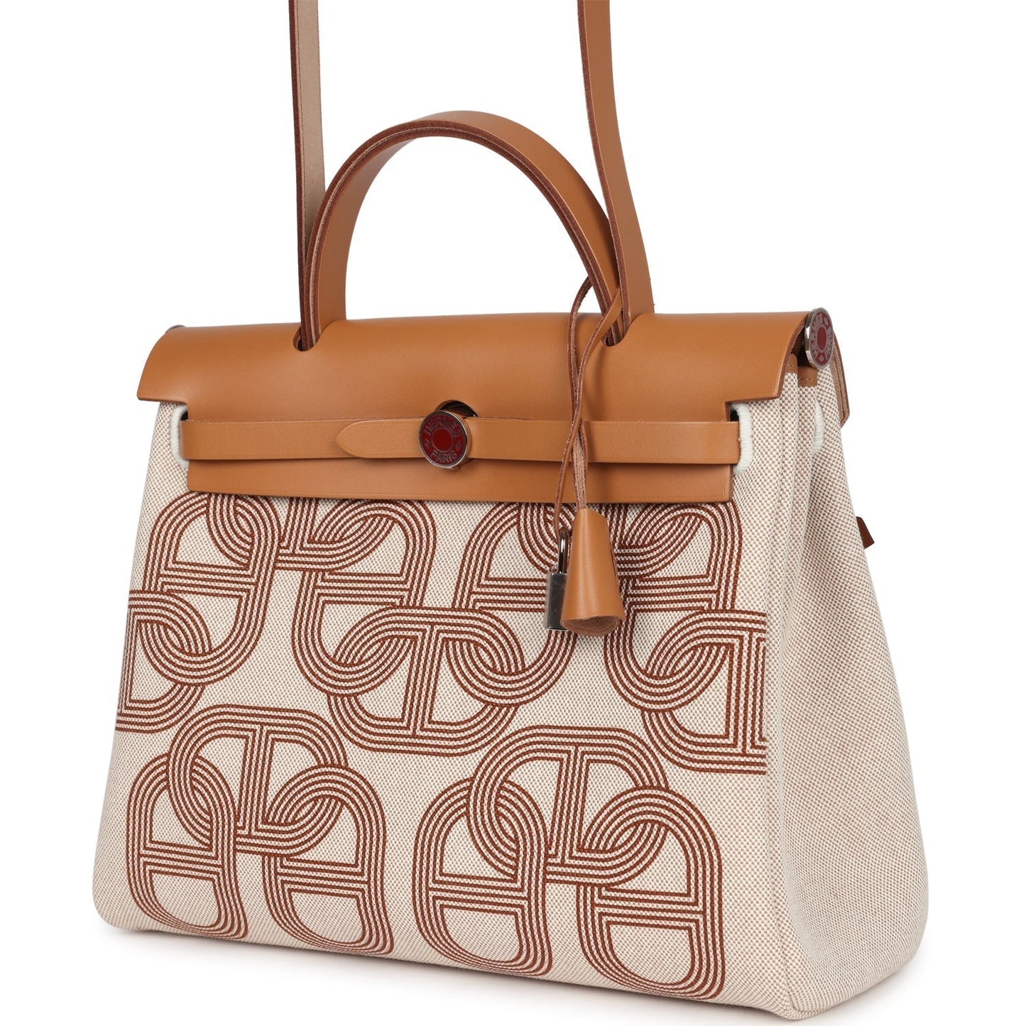 Hermes Herbag Zip PM 31 'Circuit 24' Ecru Toile H Canvas and Naturel Sable Hunter Lacquered Palladium Hardware