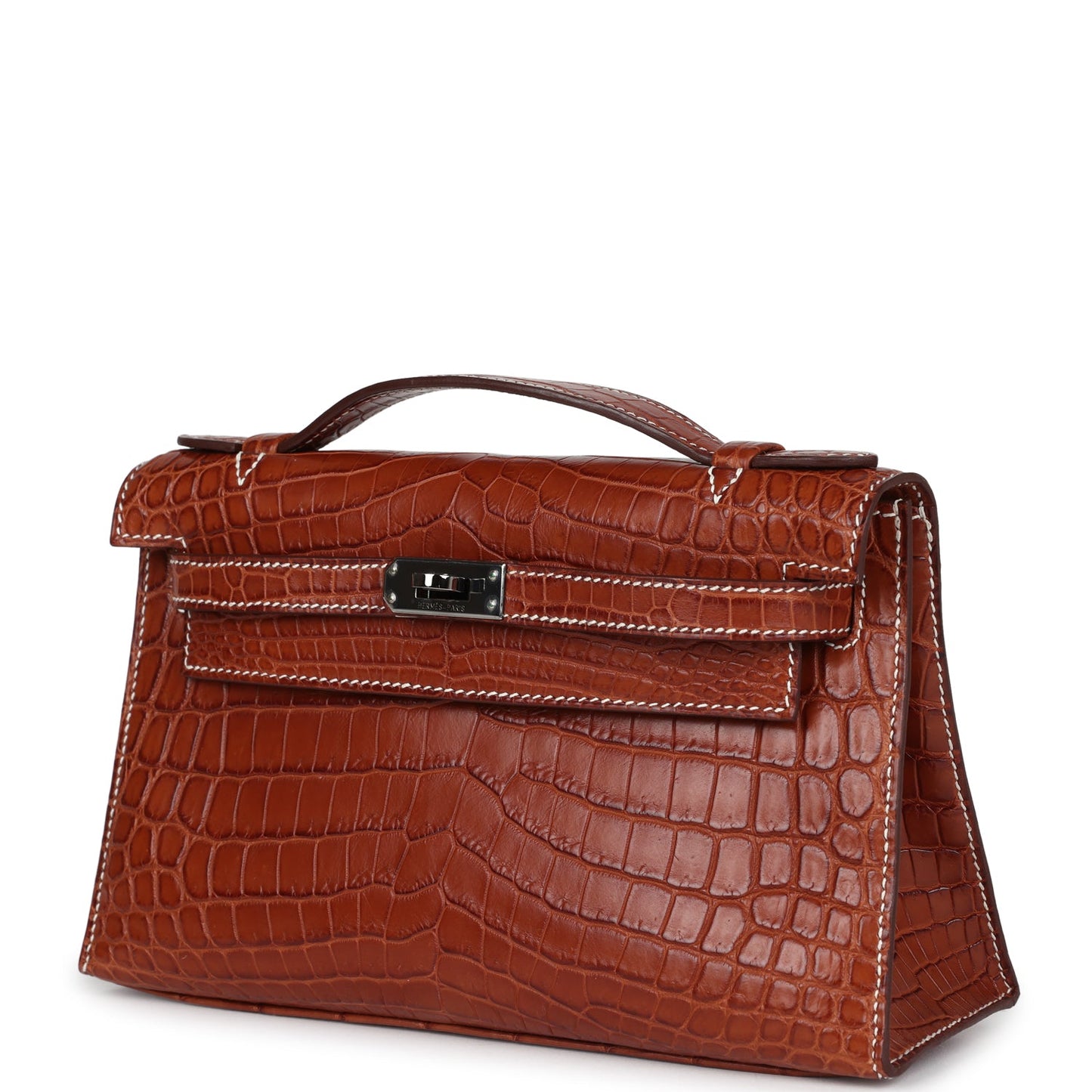 Hermes Kelly Pochette Fauve Matte Niloticus Crocodile Ruthenium Hardware