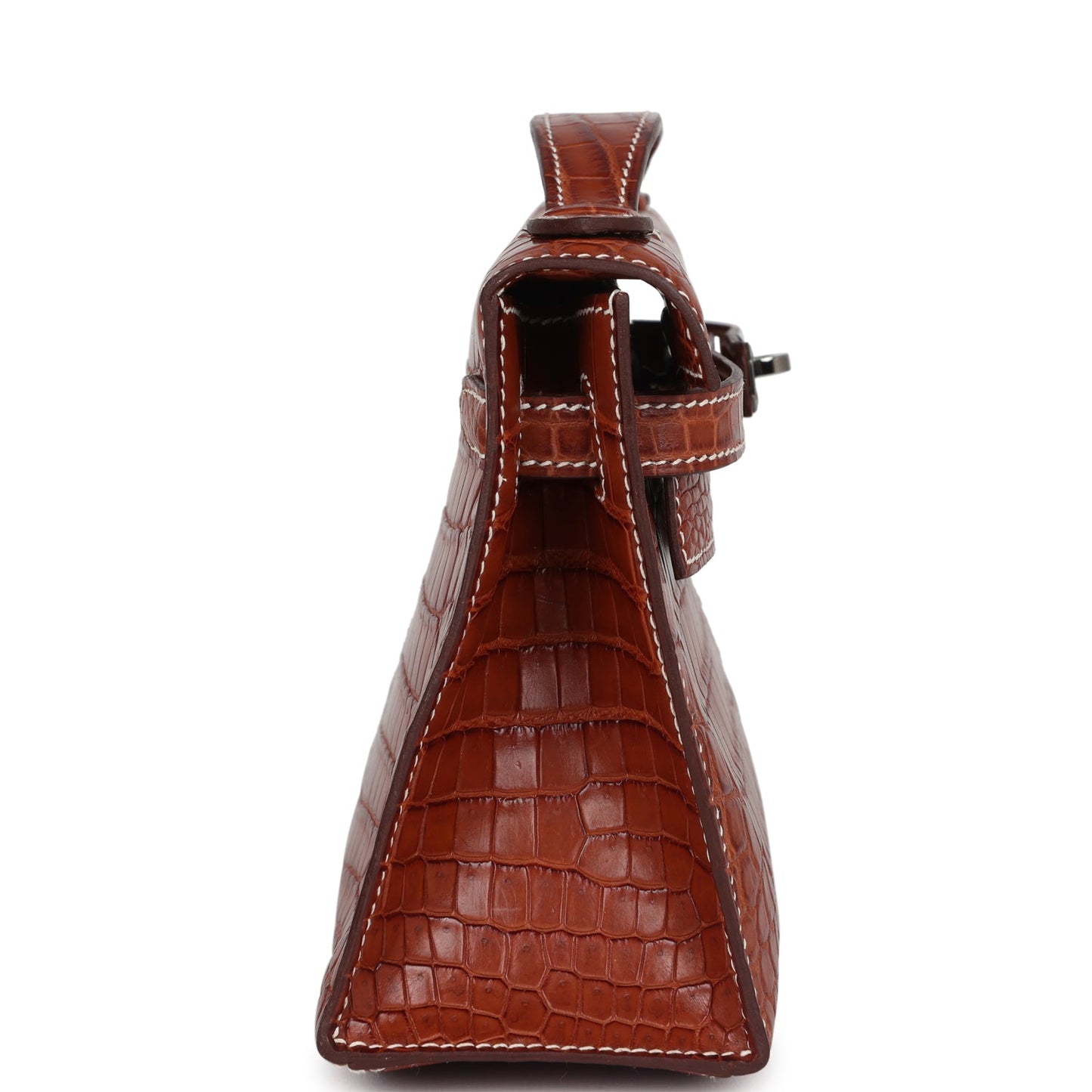 Hermes Kelly Pochette Fauve Matte Niloticus Crocodile Ruthenium Hardware