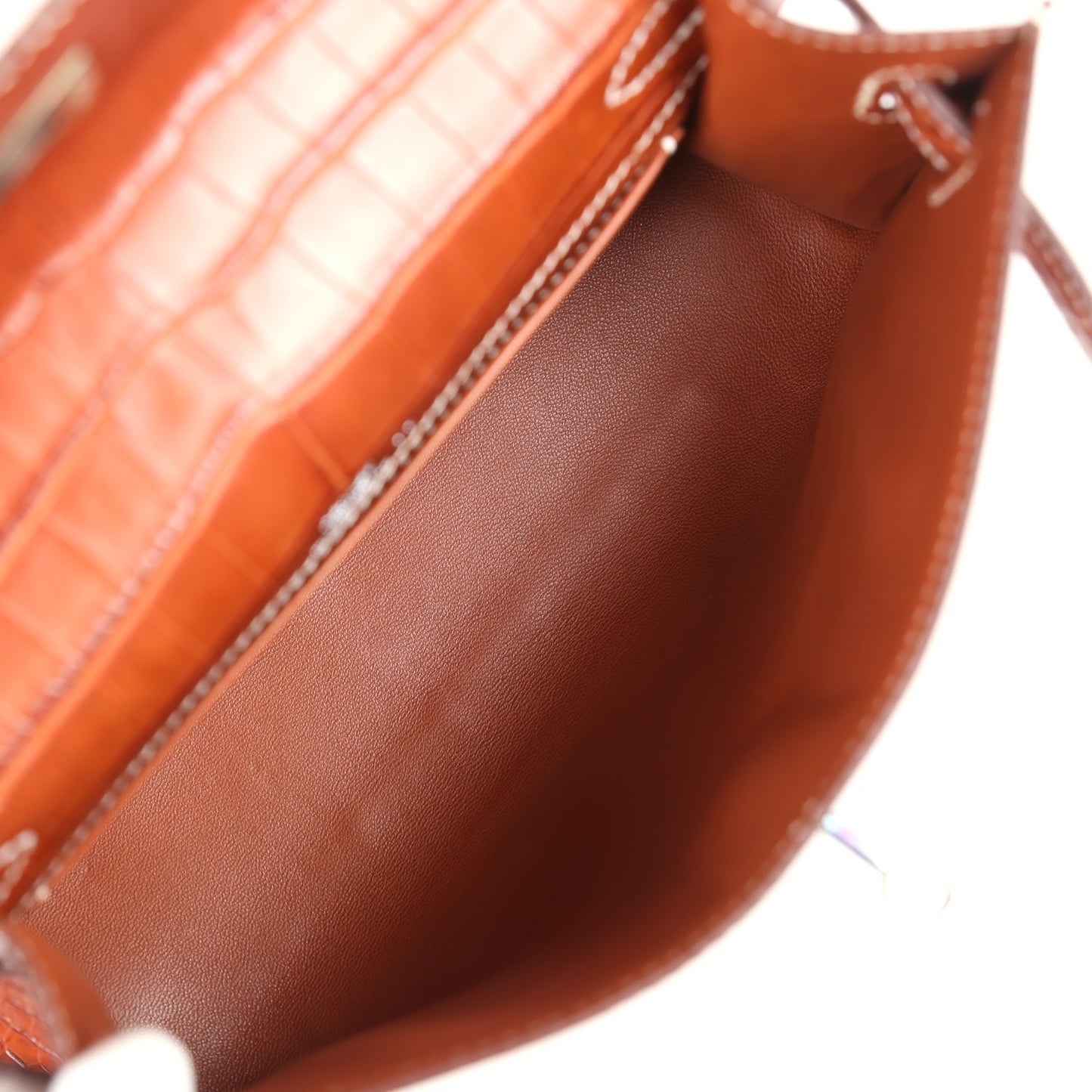 Hermes Kelly Pochette Fauve Matte Niloticus Crocodile Ruthenium Hardware
