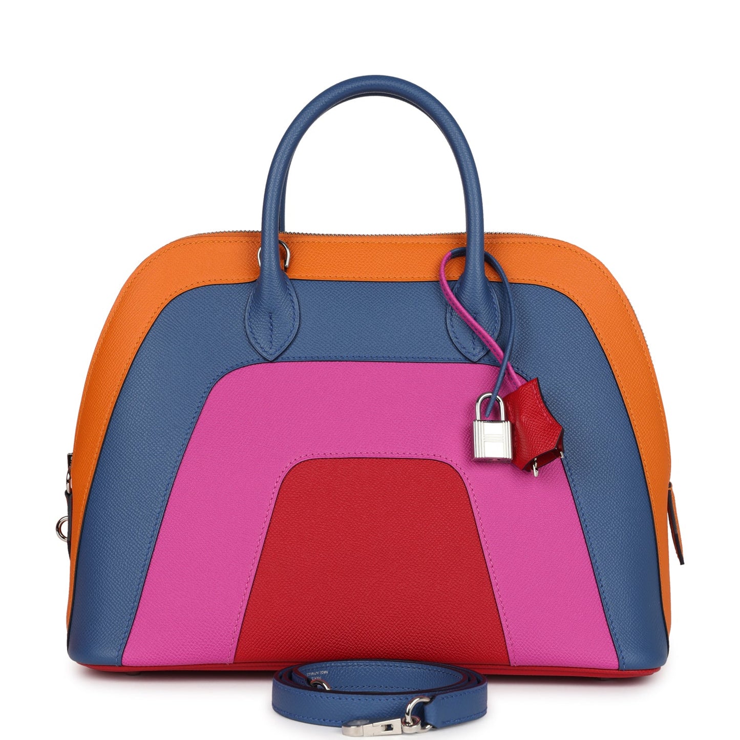 Hermes 'Sunset' Rainbow Bolide 31 Abricot, Bleu Agate, Magnolia and Rouge Casaque Epsom Palladium Hardware