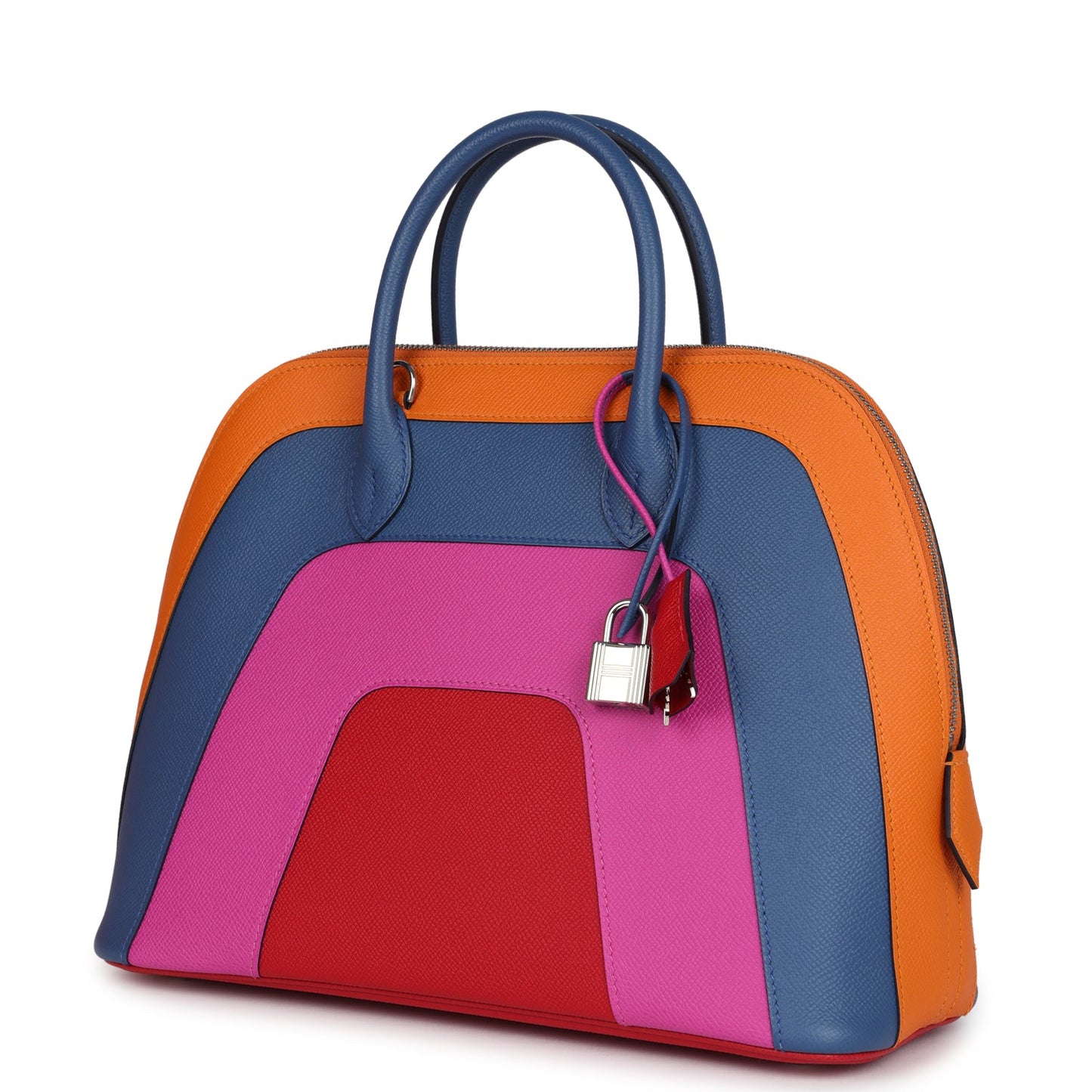 Hermes 'Sunset' Rainbow Bolide 31 Abricot, Bleu Agate, Magnolia and Rouge Casaque Epsom Palladium Hardware
