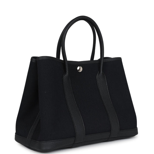 Hermes Garden Party 30 Black Toile and Negonda with Palladium Hardware