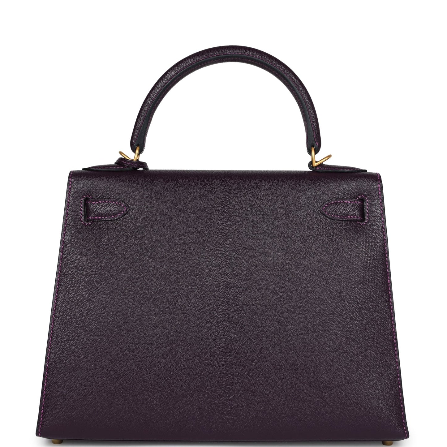 Hermes Special Order (HSS) Kelly Sellier 28 Raisin Verso Chevre Brushed Gold Hardware