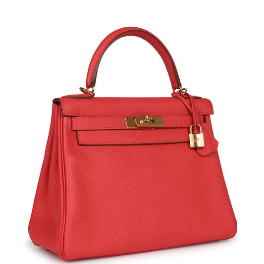 Hermes Kelly Retourne 28 Rose Jaipur Clemence Gold Hardware