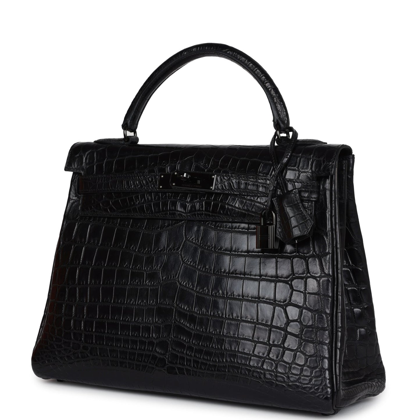 Hermes Kelly Retourne 32 SO Black Matte Niloticus Crocodile Black Hardware