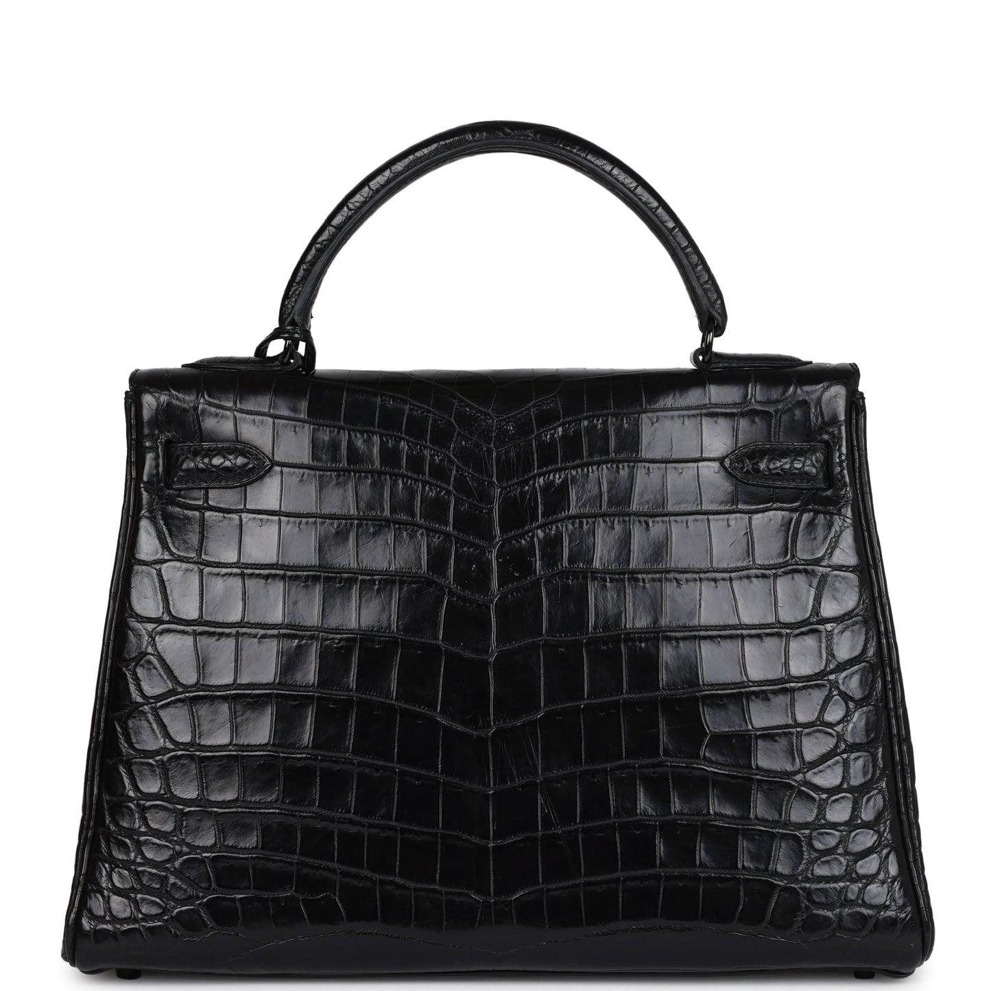 Hermes Kelly Retourne 32 SO Black Matte Niloticus Crocodile Black Hardware