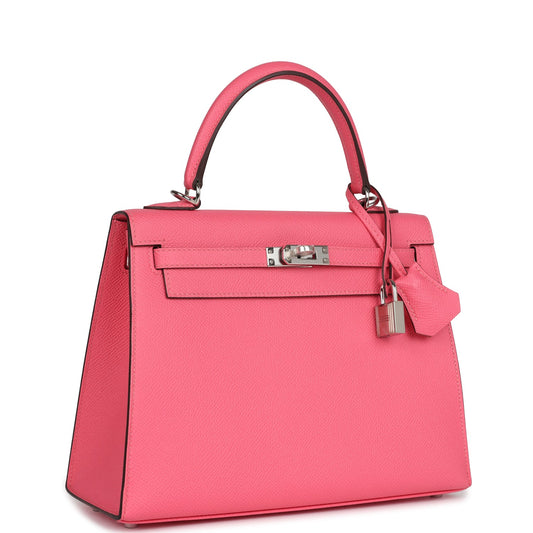 Hermes Kelly Sellier 25 Rose Azalee Epsom Palladium Hardware