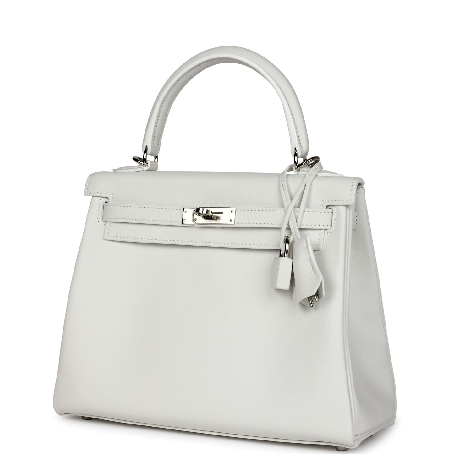 Hermes Kelly Retourne 25 New White Swift Palladium Hardware