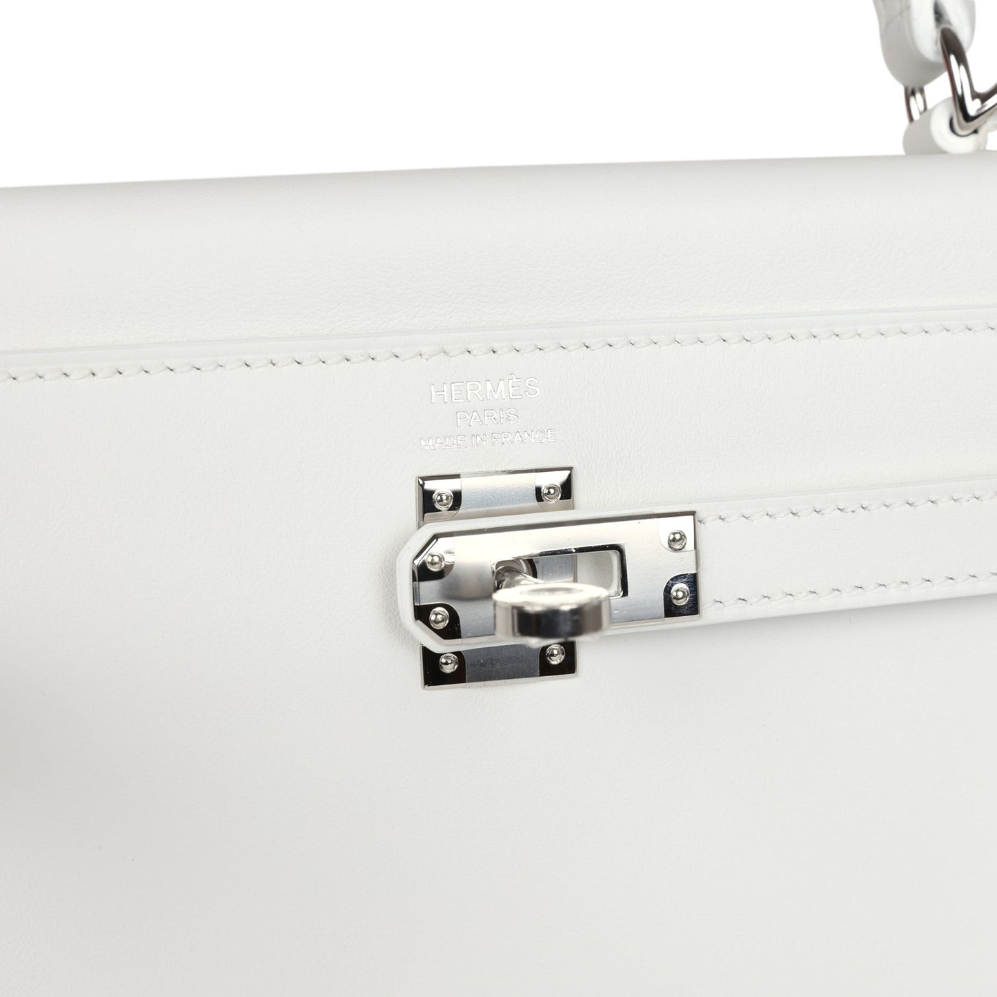 Hermes Kelly Retourne 25 New White Swift Palladium Hardware