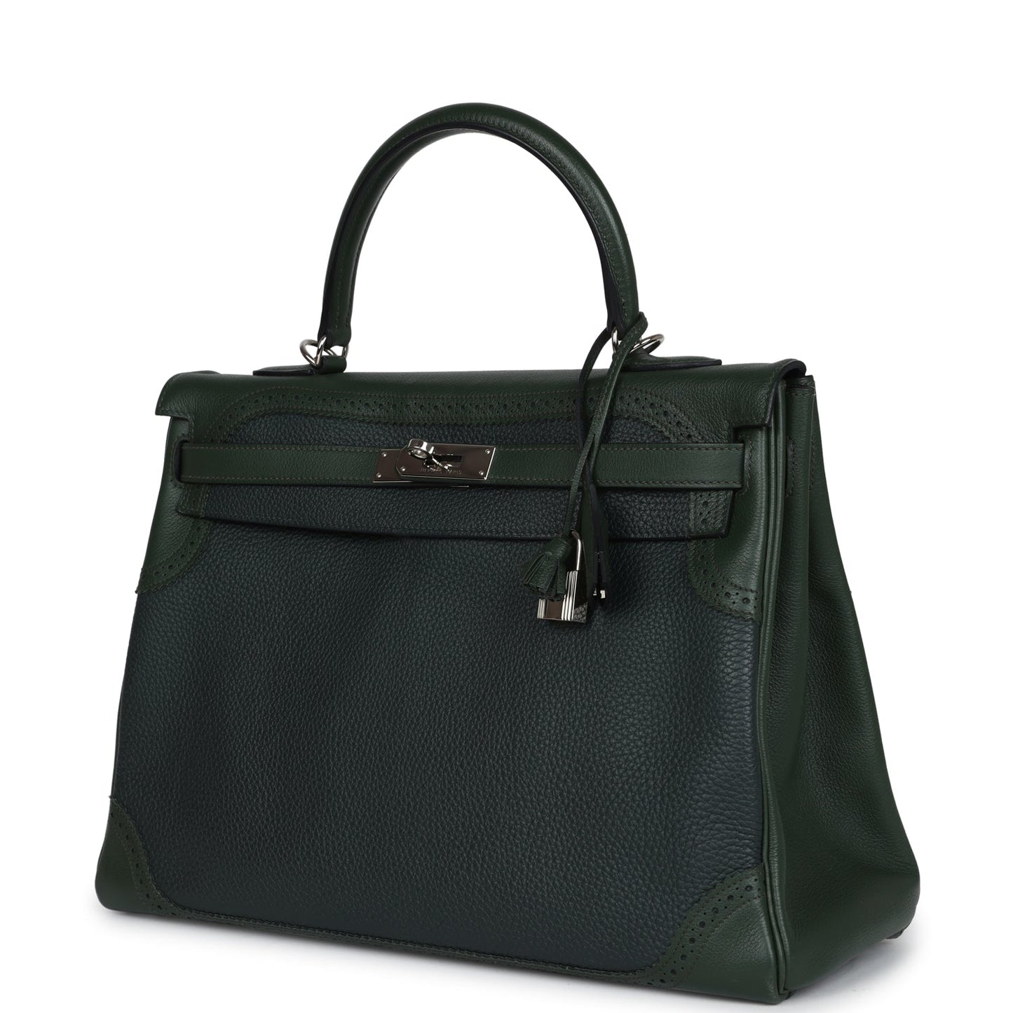 Hermes Ghillies Kelly 35 Retourne Vert Fonce Clemence and Vert Anglais Evercolor Palladium Hardware