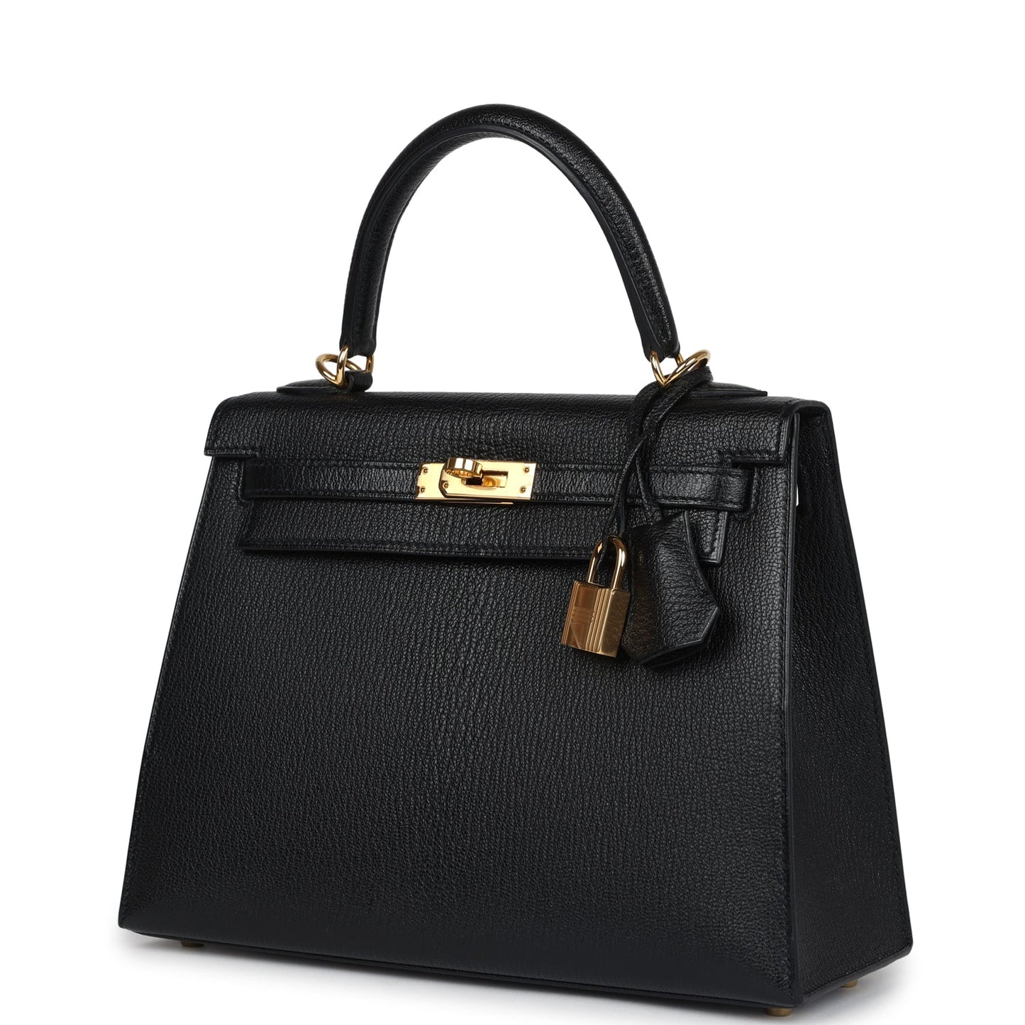 Hermes Kelly Sellier 25 Black Chevre Mysore Gold Hardware