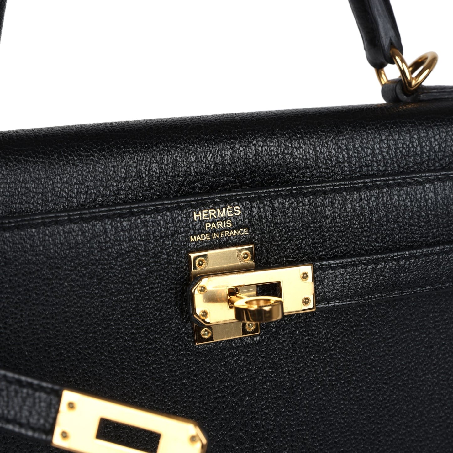 Hermes Kelly Sellier 25 Black Chevre Mysore Gold Hardware